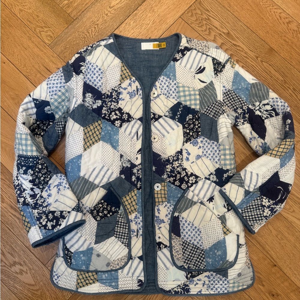 Ralph Lauren Blue and White quilted Jacket with reversible chambray lining.
